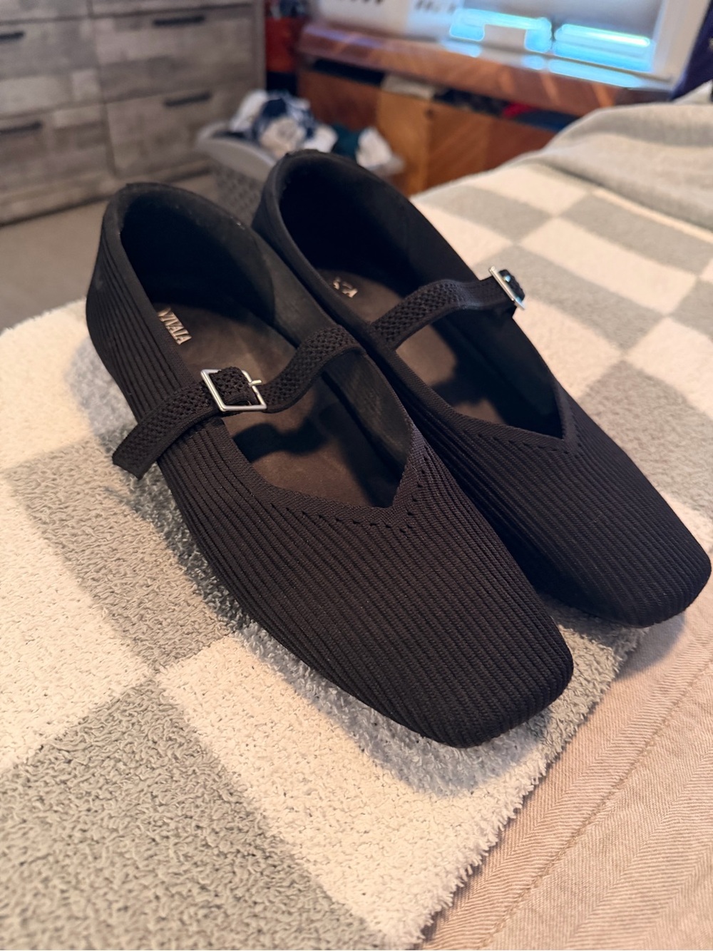 Vivaia Black Mary Jane Knit Ballet Flats